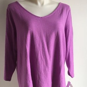 Liz Claiborne Purple Cotton Blend V Neck Top 3X